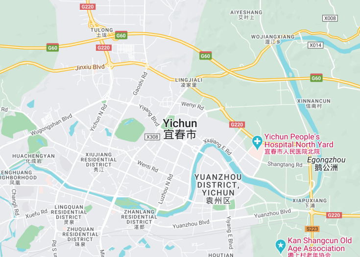 Map of Yichun, China