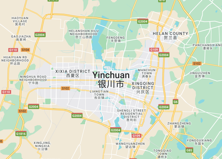 Map of Yinchuan, China