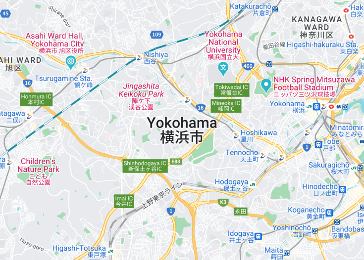 Map of Yokohama, Japan