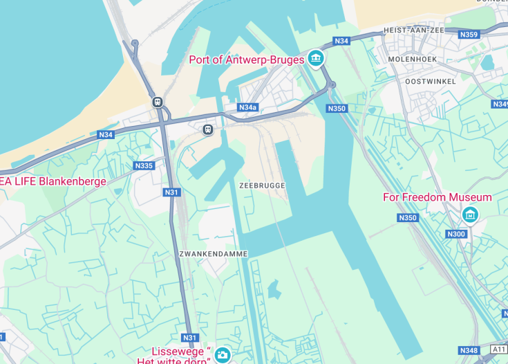 Map of Zeebrugge, Belgium