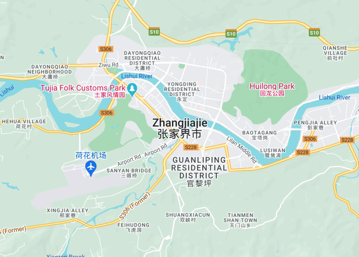 Map of Zhangjiajie, China