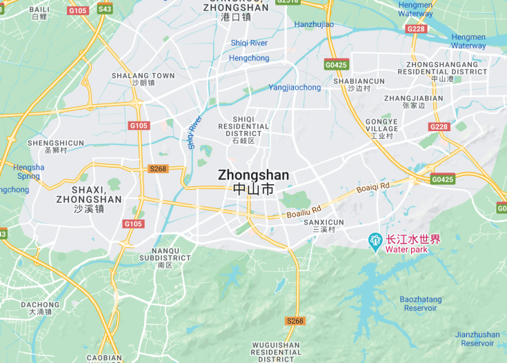 Map of Zhongshan, China